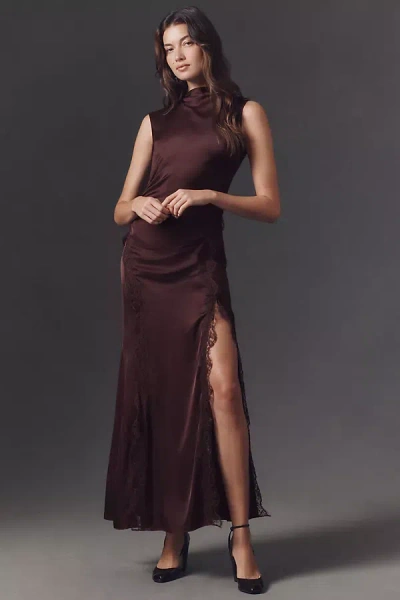 Shona Joy Allegra Lace Paneled Maxi Dress In Brown