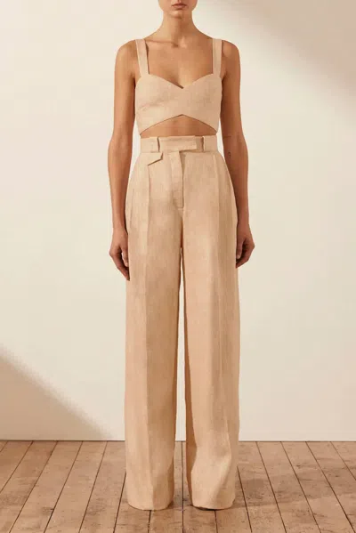Shona Joy Amanda Linen Crossover Bralette Top In Sand In Neutral