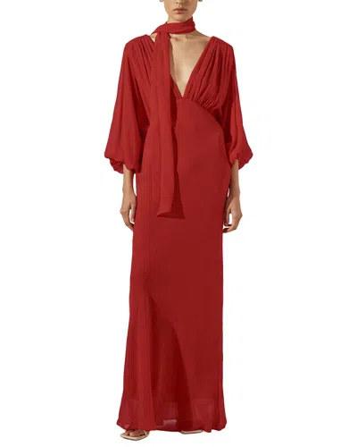 Shona Joy Amina Plunge Balloon Sleeve Maxi Dress In Brown