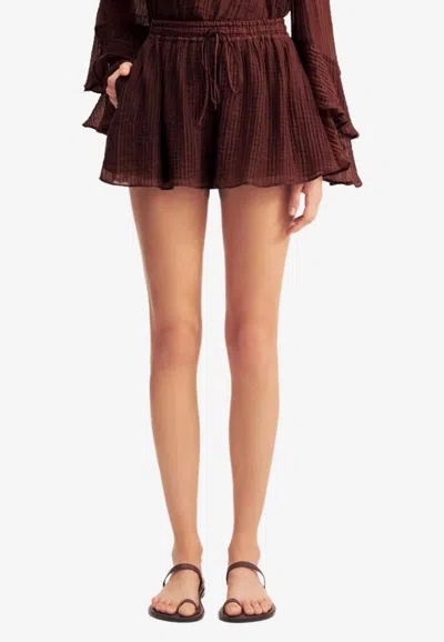Shona Joy Anika Sheer Crinkled Mini Shorts In Brown