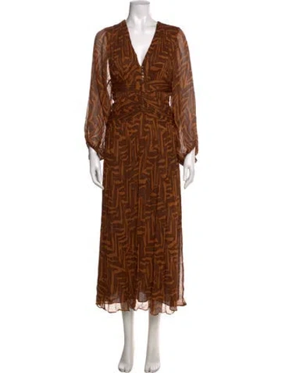 Pre-owned Shona Joy Animal Print Midi Length Dress In Brown