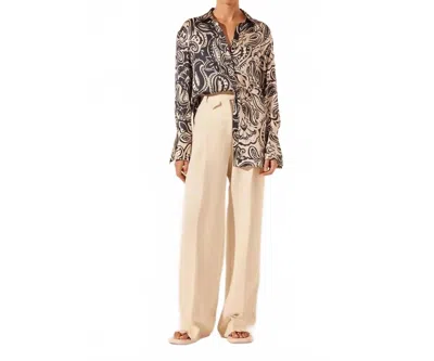 Shona Joy Anthea Silk Relaxed Shirt In Deep Navy/ivory In Brown