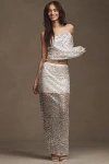 Shona Joy Asteri Sheer Mesh Beaded Maxi Skirt In Silver