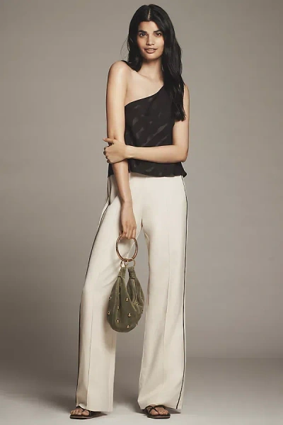 Shona Joy Billie Linen Blend Contrast Mid-rise Pants In Neutral