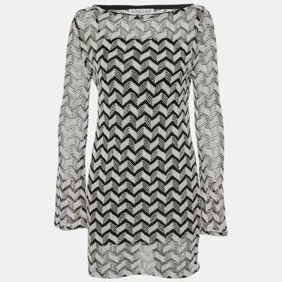 Pre-owned Shona Joy Black/white Chevron Crochet Mini Dress S