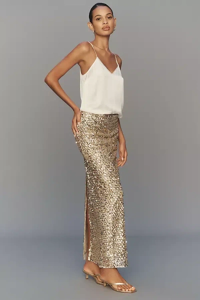 Shona Joy Bria Sheer Sequin Maxi Skirt In Gold