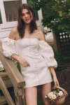 Shona Joy Calcite Tailored Off-the-shoulder Balloon-sleeve Mini Dress In White