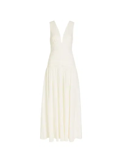 Shona Joy Campbell Gathered Cotton-blend Maxi Dress In White
