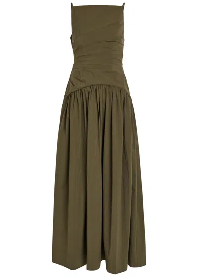 Shona Joy Campbell Ruched Cotton-blend Maxi Dress In Green