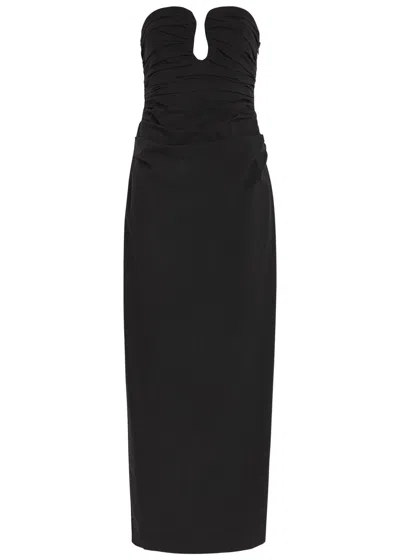 Shona Joy Campbell Strapless Ruched Cotton-blend Maxi Dress In Black