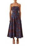 Shona Joy Catia Strapless Pleated Midi Dress In Strong Blue / Deep Wine In Multi