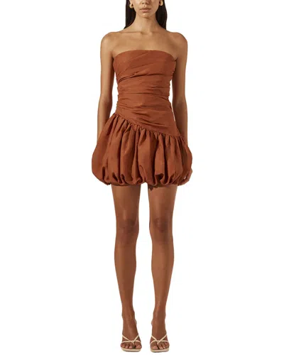 Shona Joy Celeste Strapless Linen-blend Bubble Mini Dress In Brown
