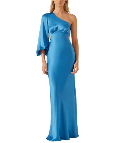 Shona Joy Ciel Silk One Shoulder Maxi Dress In Blue