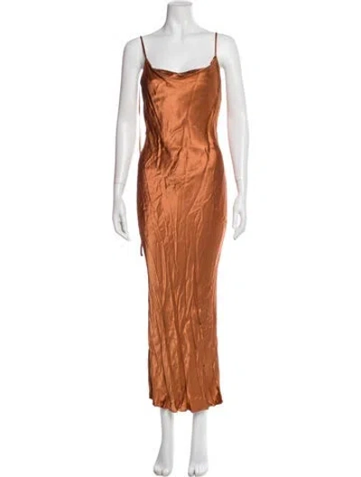 Pre-owned Shona Joy Cowl Neck Long Dress In Brown