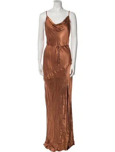 Pre-owned Shona Joy Cowl Neck Long Dress In Brown