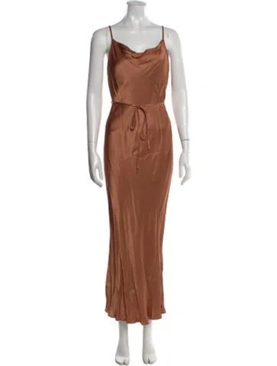 Pre-owned Shona Joy Cowl Neck Long Dress In Brown