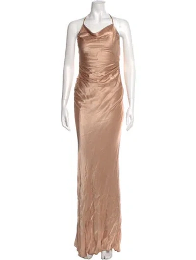 Pre-owned Shona Joy Cowl Neck Long Dress In Neutral