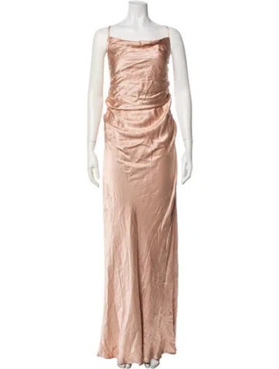 Pre-owned Shona Joy Cowl Neck Long Dress In Neutral