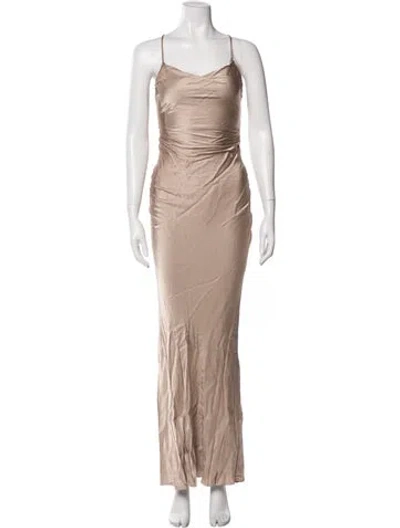 Pre-owned Shona Joy Cowl Neck Long Dress In Neutral