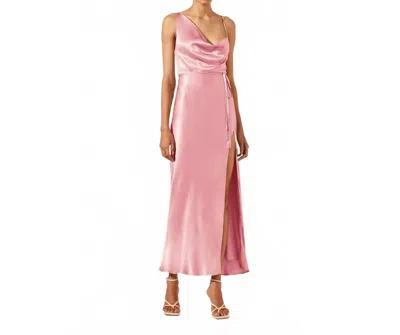 Shona Joy Draped Side Split Midi Dress In Peony In Pink