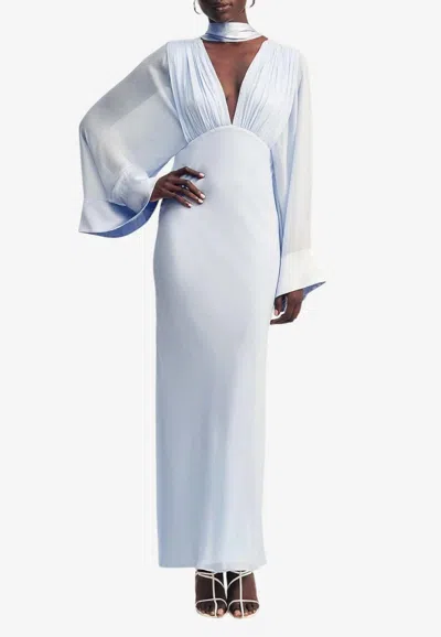 Shona Joy Edie Flared-sleeve Maxi Dress With Scarf In Blue