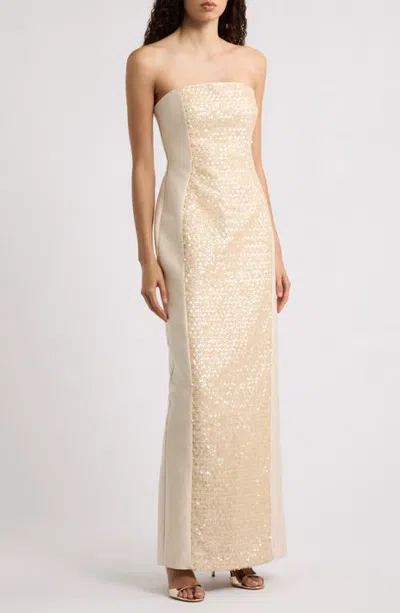 Shona Joy Eluna Sequin Strapless Column Gown In Neutral