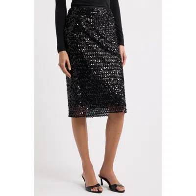 Shona Joy Everly Sequin Midi Skirt In Black