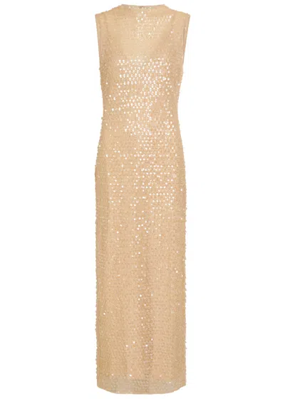 Shona Joy Everly Sequin-embellished Stretch-mesh Maxi Dress In Brown