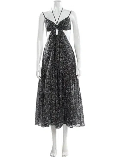Pre-owned Shona Joy Floral Print Long Dress In Black