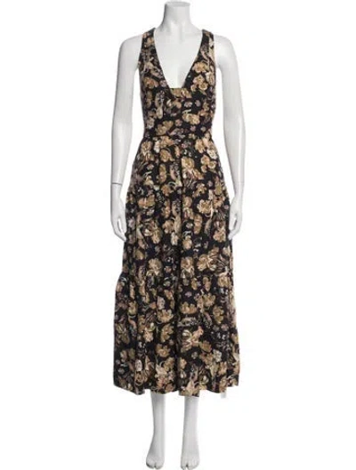 Pre-owned Shona Joy Floral Print Long Dress In Black