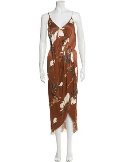 Pre-owned Shona Joy Floral Print Long Dress In Brown