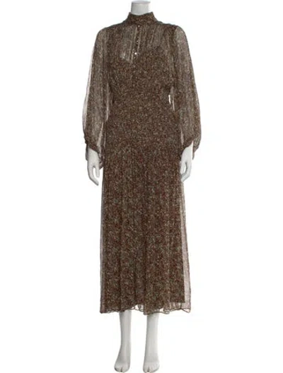 Pre-owned Shona Joy Floral Print Long Dress In Brown