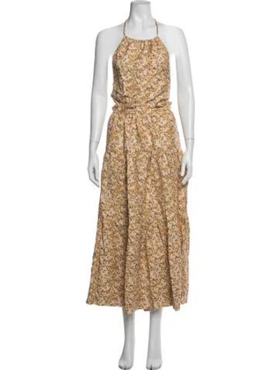 Pre-owned Shona Joy Floral Print Long Dress In Brown/neutrals