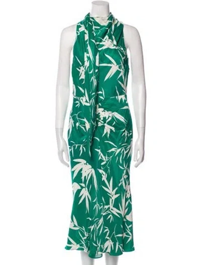 Pre-owned Shona Joy Floral Print Long Dress In Green