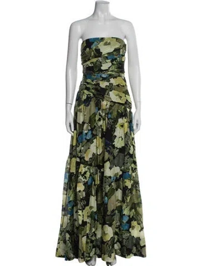 Pre-owned Shona Joy Floral Print Long Dress In Green