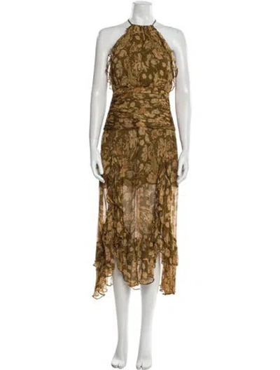 Pre-owned Shona Joy Floral Print Long Dress In Neutral