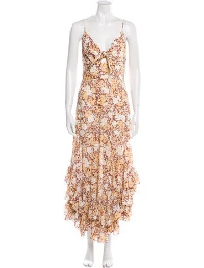 Pre-owned Shona Joy Floral Print Long Dress In Neutral