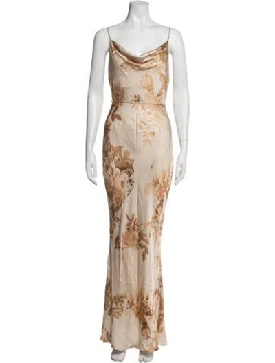 Pre-owned Shona Joy Floral Print Long Dress In Neutrals