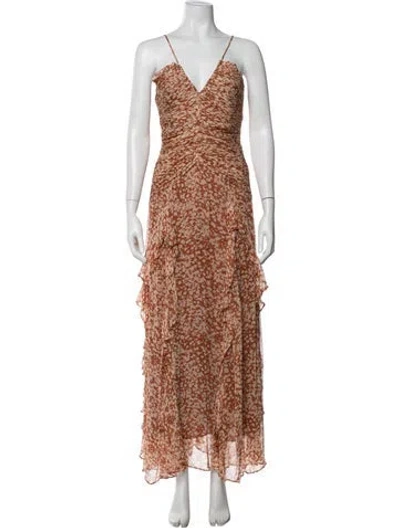 Pre-owned Shona Joy Floral Print Long Dress In Neutrals