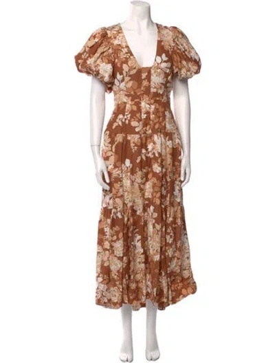 Pre-owned Shona Joy Floral Print Long Dress In Orange