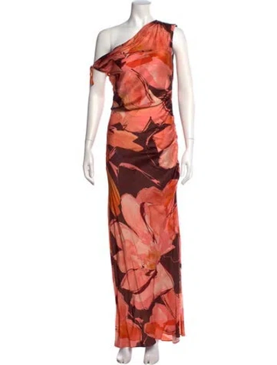 Pre-owned Shona Joy Floral Print Long Dress W/ Tags In Orange