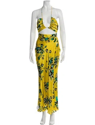 Pre-owned Shona Joy Floral Print Long Dress In Yellow