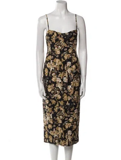 Pre-owned Shona Joy Floral Print Midi Length Dress In Black