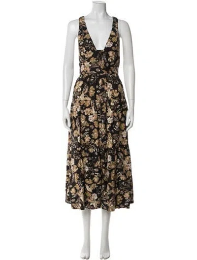 Pre-owned Shona Joy Floral Print Midi Length Dress In Black