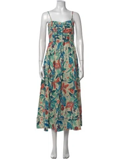 Pre-owned Shona Joy Floral Print Midi Length Dress In Neutrals