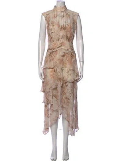 Pre-owned Shona Joy Floral Print Midi Length Dress In Neutrals