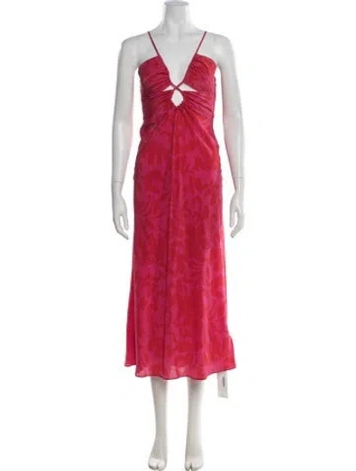 Pre-owned Shona Joy Floral Print Midi Length Dress In Red