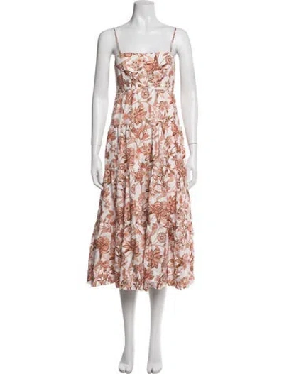 Pre-owned Shona Joy Floral Print Midi Length Dress In Red