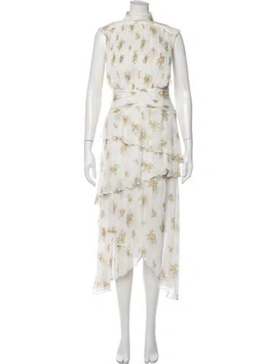 Pre-owned Shona Joy Floral Print Midi Length Dress In White