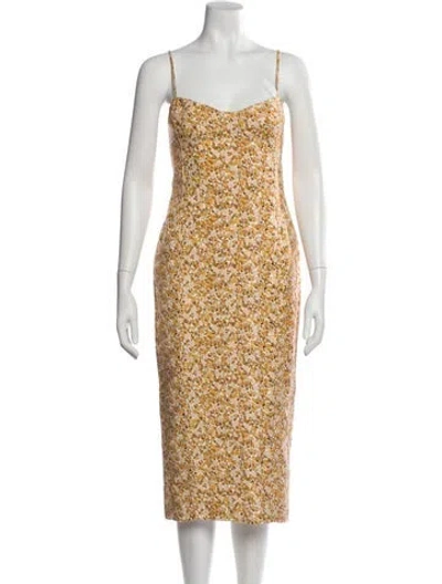 Pre-owned Shona Joy Floral Print Midi Length Dress In Yellow